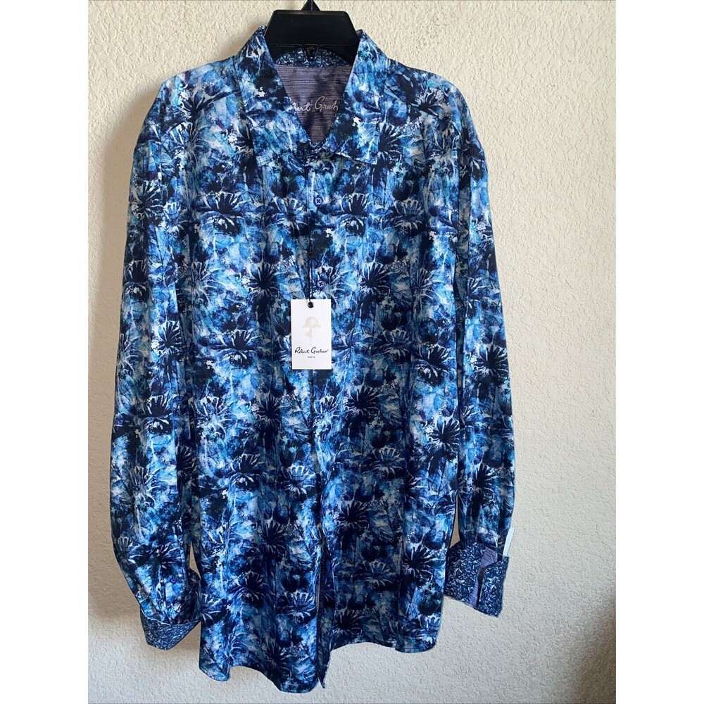 new Robert Graham shirt  FLEMMING Art Paisley Blue Floral Large art wild L